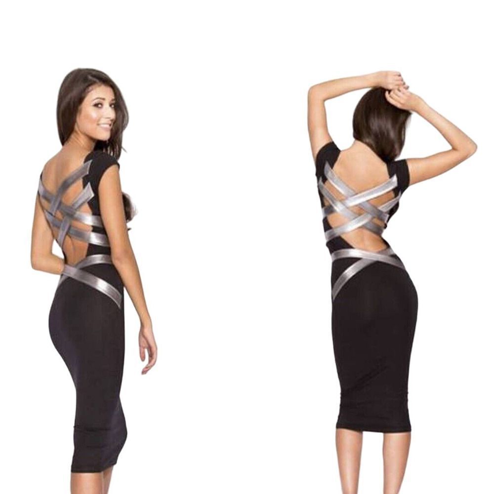 Jade & Juliet Womens Stacy Bodycon Dress sz S Sexy Little Black Strappy Mini